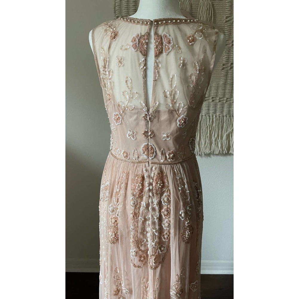 BHLDN Adrianna Papell Abbington Pink Blush Beaded Gown NWT Size 12 - Picture 9 of 16